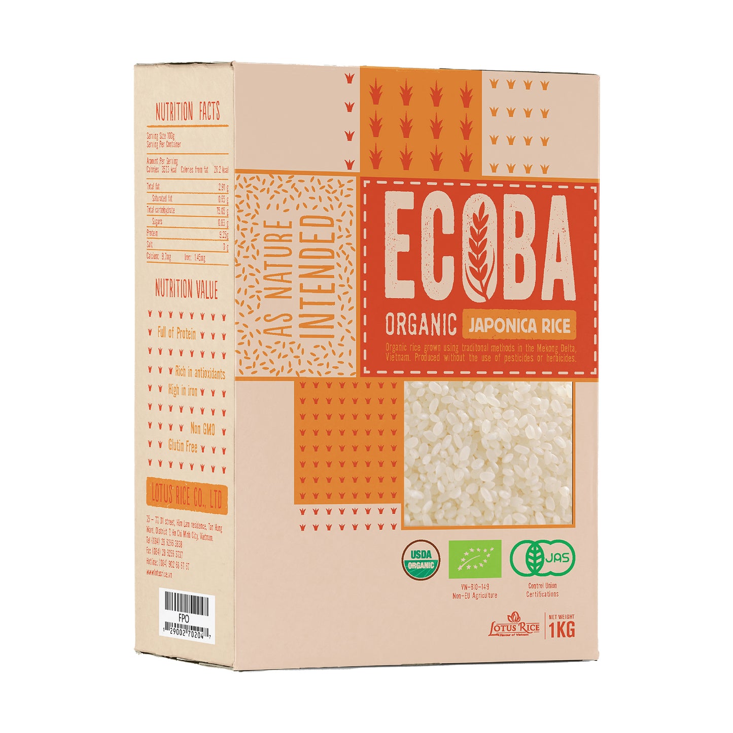 Organic Japonica Rice ECOBA (1kg*20)